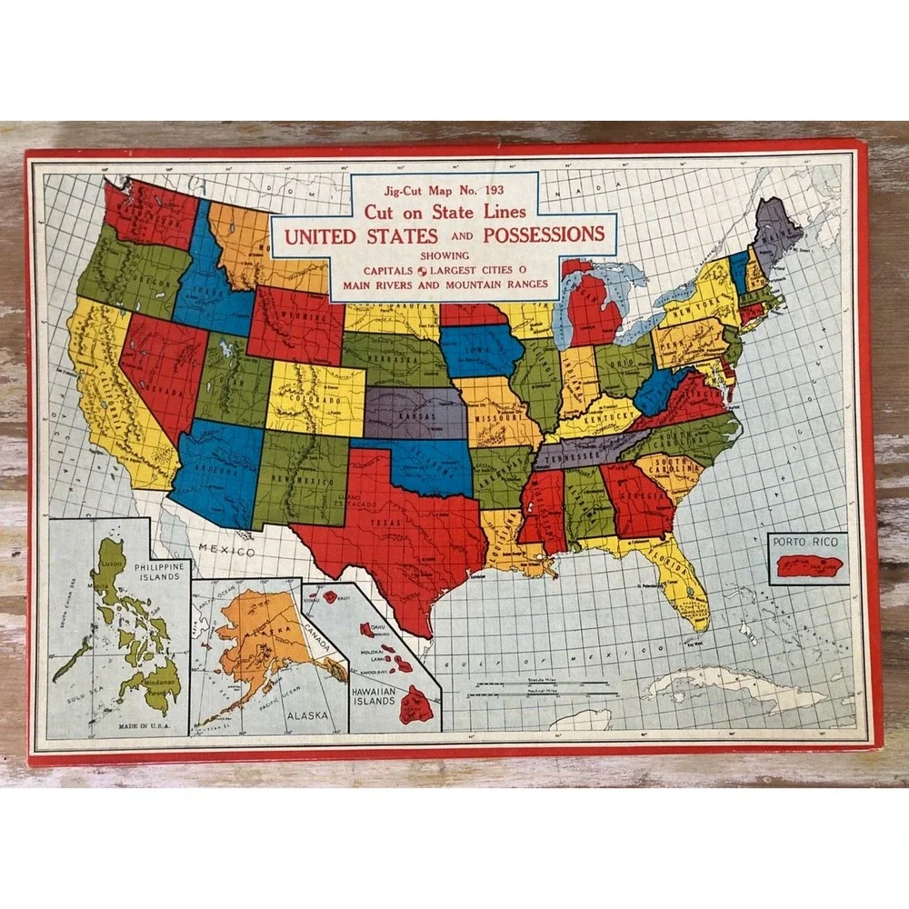 Vintage jigsaw puzzle United States & Possesions map Philippines Jig Cut No. 193